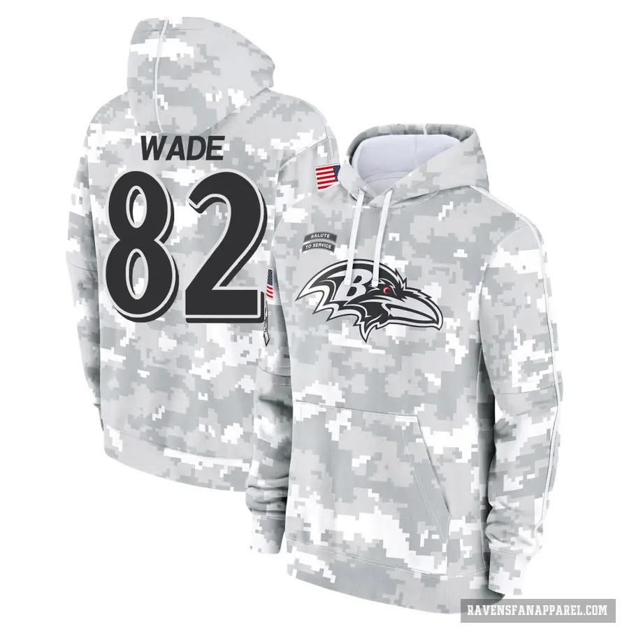 Men's ＃82 Dayton Wade Baltimore Ravens Arctic Camo 2024 Salute to Service Club Fleece Pullover Hoodie