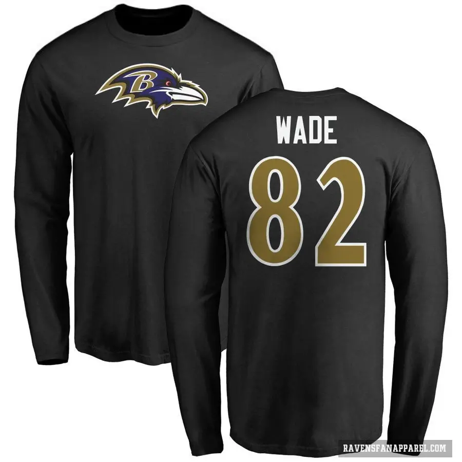 Men's ＃82 Dayton Wade Baltimore Ravens Black Logo Long Sleeve T-Shirt