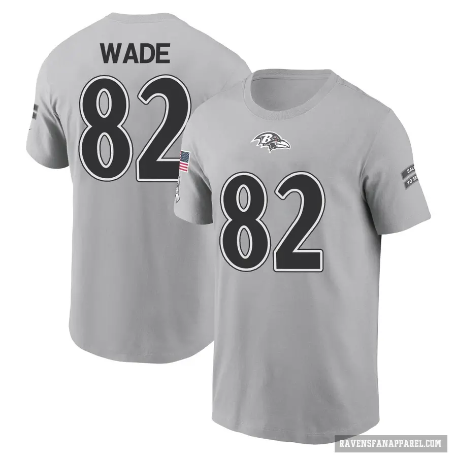 Men's ＃82 Dayton Wade Baltimore Ravens Gray 2024 Salute to Service T-Shirt