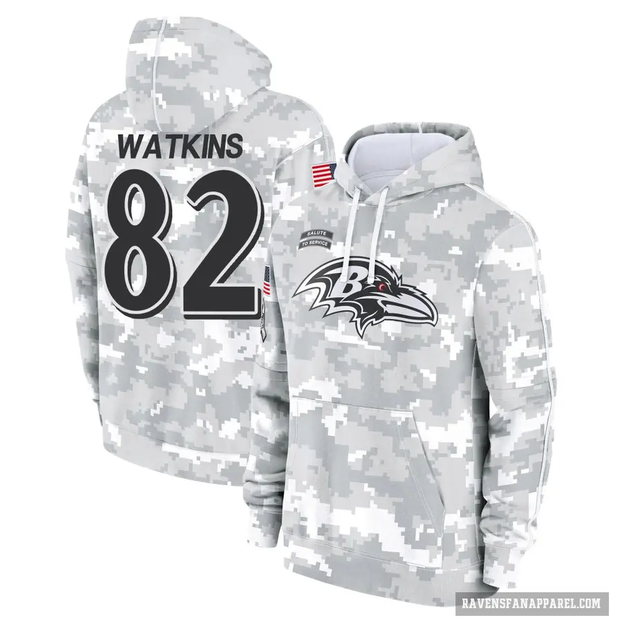 Men's ＃82 Sammy Watkins Baltimore Ravens Arctic Camo 2024 Salute to Service Club Fleece Pullover Hoodie