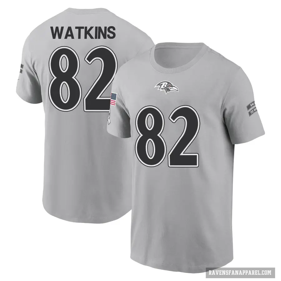 Men's ＃82 Sammy Watkins Baltimore Ravens Gray 2024 Salute to Service T-Shirt