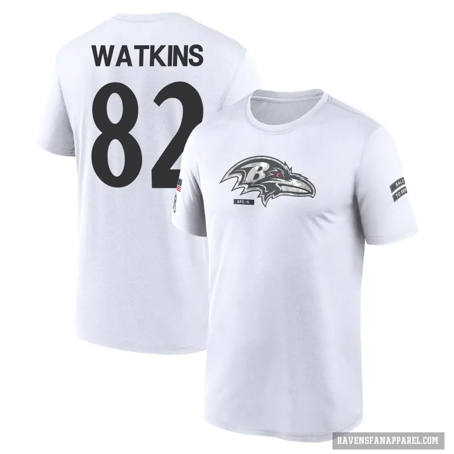 Men's ＃82 Sammy Watkins Baltimore Ravens White 2024 Salute to Service Performance T-Shirt