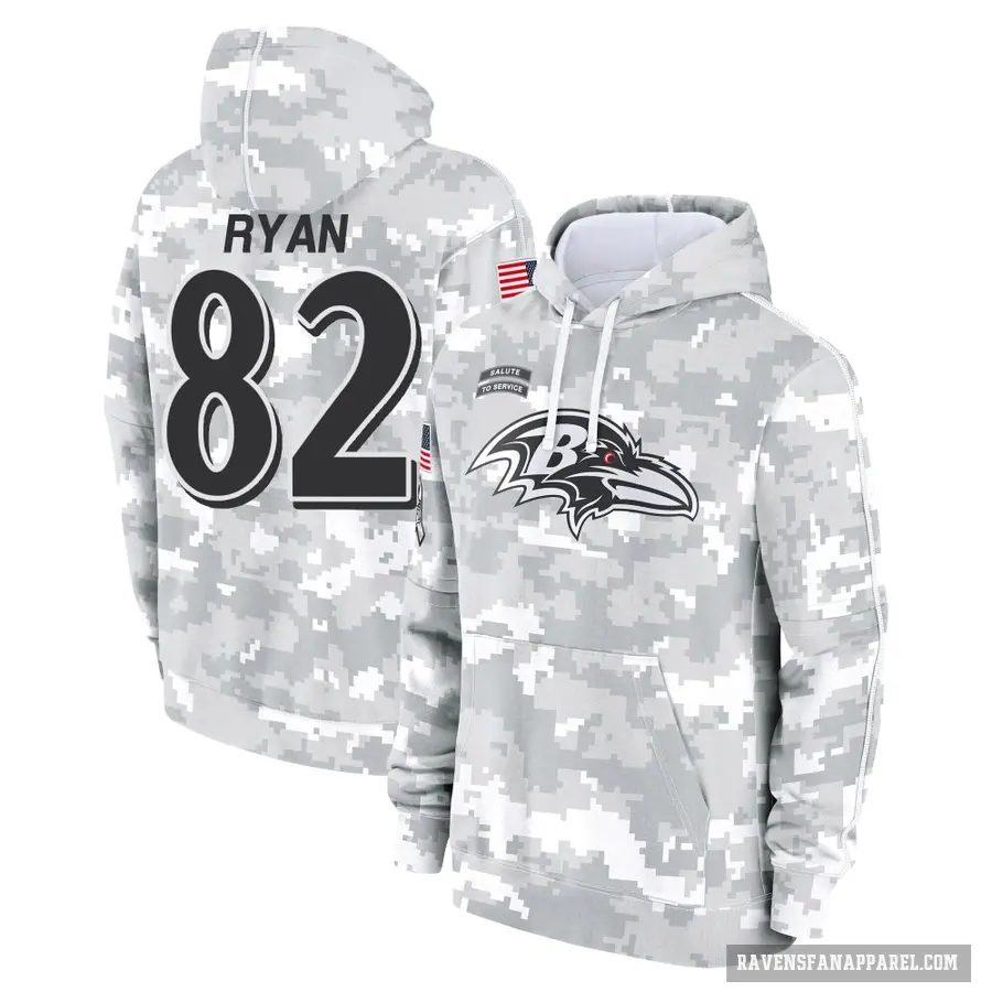 Men's ＃82 Sean Ryan Baltimore Ravens Arctic Camo 2024 Salute to Service Club Fleece Pullover Hoodie