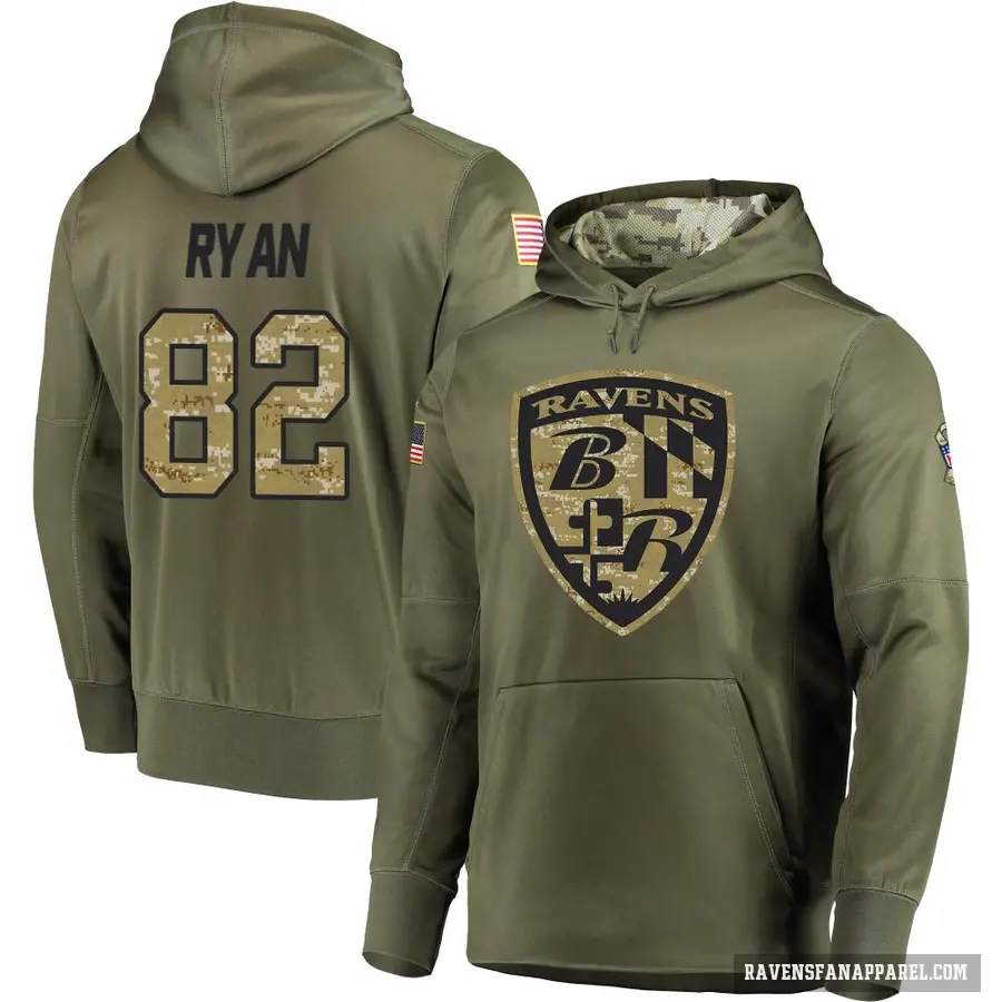 Men's ＃82 Sean Ryan Baltimore Ravens Olive Salute to Service Pullover Hoodie