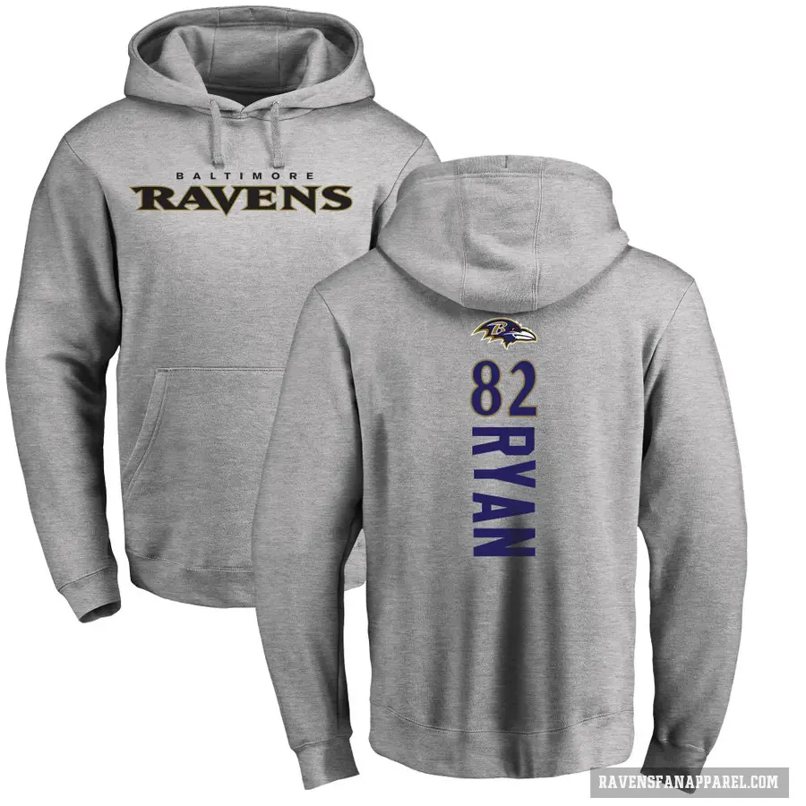 Men's ＃82 Sean Ryan Baltimore Ravens Pro Line Ash Backer Pullover Hoodie