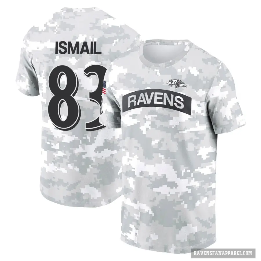 Men's ＃83 Qadir Ismail Baltimore Ravens Camo Arctic 2024 Salute to Service Performance T-Shirt