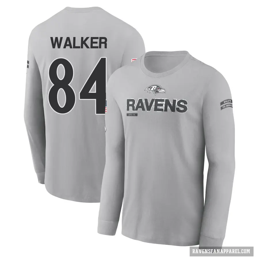 Men's ＃84 Brian Walker Baltimore Ravens Gray 2024 Salute to Service Long Sleeve T-Shirt