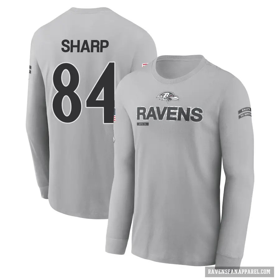 Men's ＃84 Riley Sharp Baltimore Ravens Gray 2024 Salute to Service Long Sleeve T-Shirt