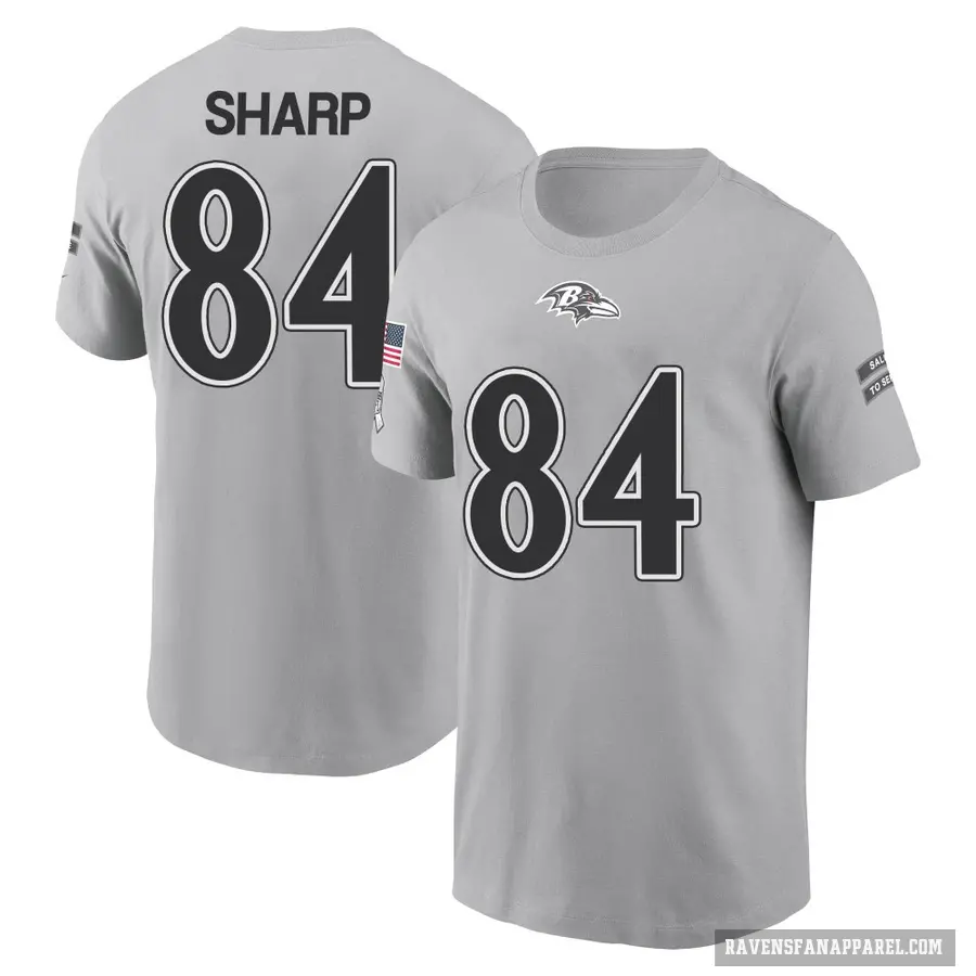 Men's ＃84 Riley Sharp Baltimore Ravens Gray 2024 Salute to Service T-Shirt