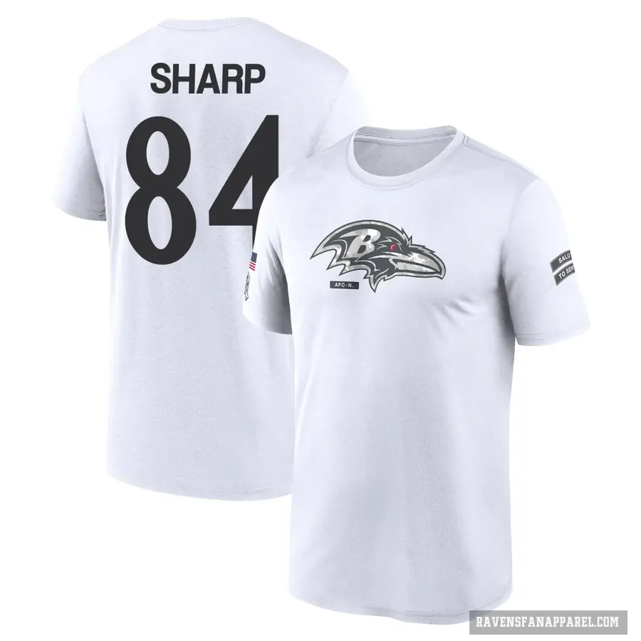 Men's ＃84 Riley Sharp Baltimore Ravens White 2024 Salute to Service Performance T-Shirt