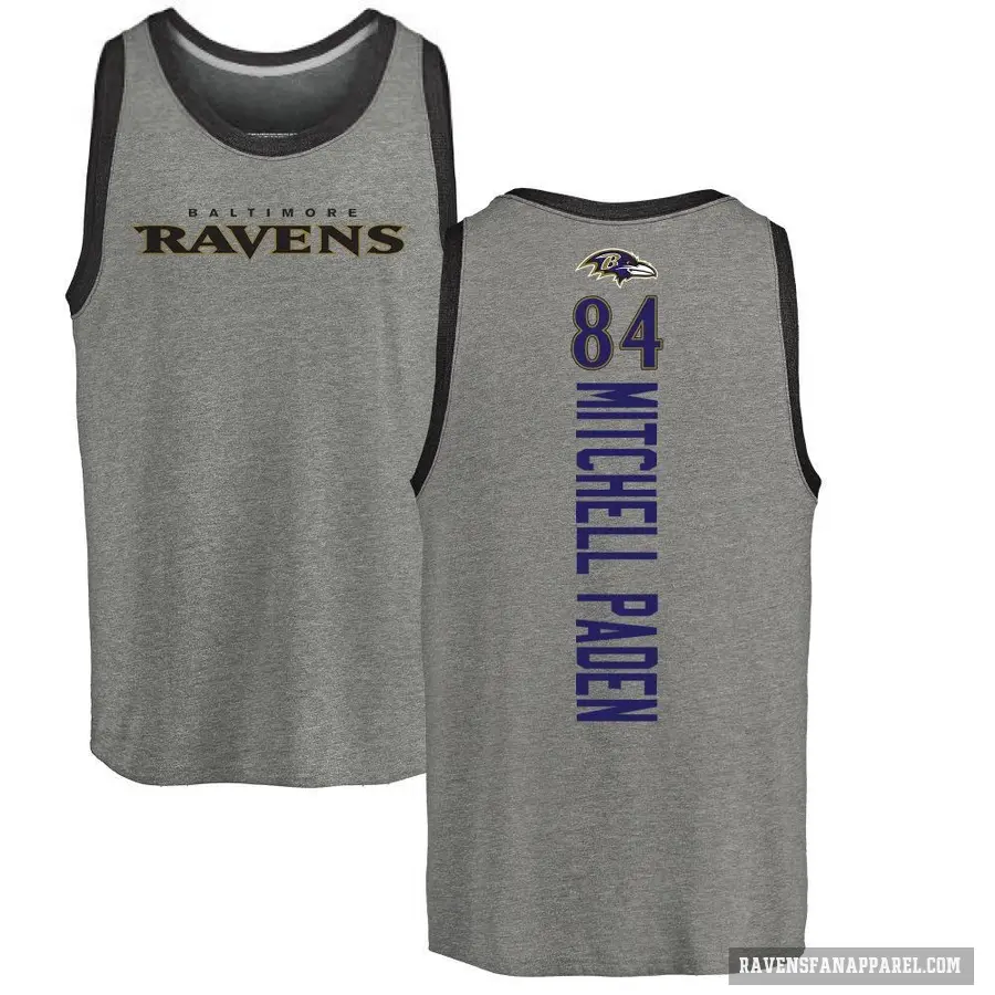 Men's ＃84 Zaire Mitchell-Paden Baltimore Ravens Ash Backer Tank Top