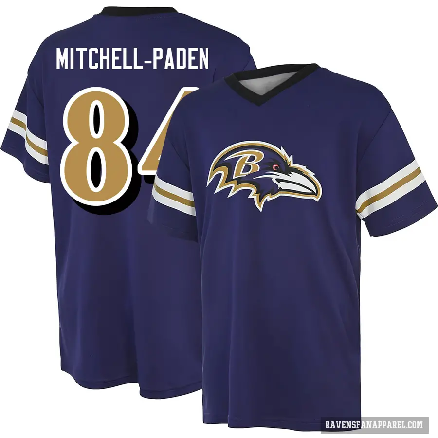 Men's ＃84 Zaire Mitchell-Paden Baltimore Ravens Purple Game Day V-Neck T-Shirt