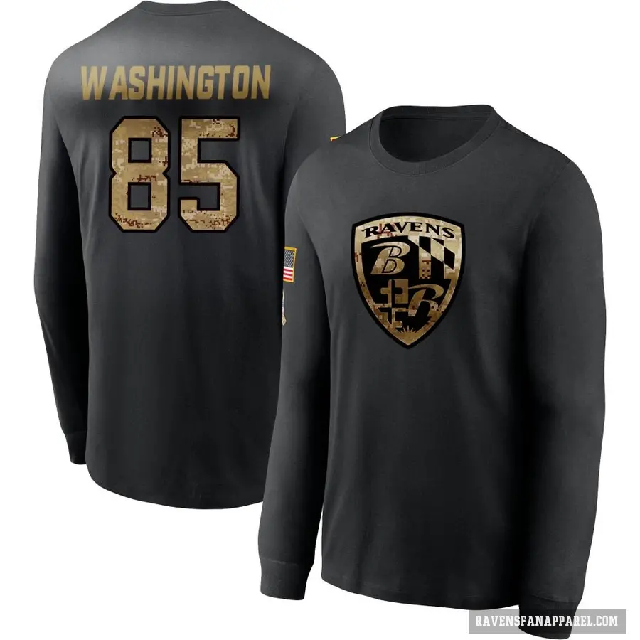 Men's ＃85 Scotty Washington Baltimore Ravens Black 2020 Salute To Service Sideline Performance Long Sleeve T-Shirt