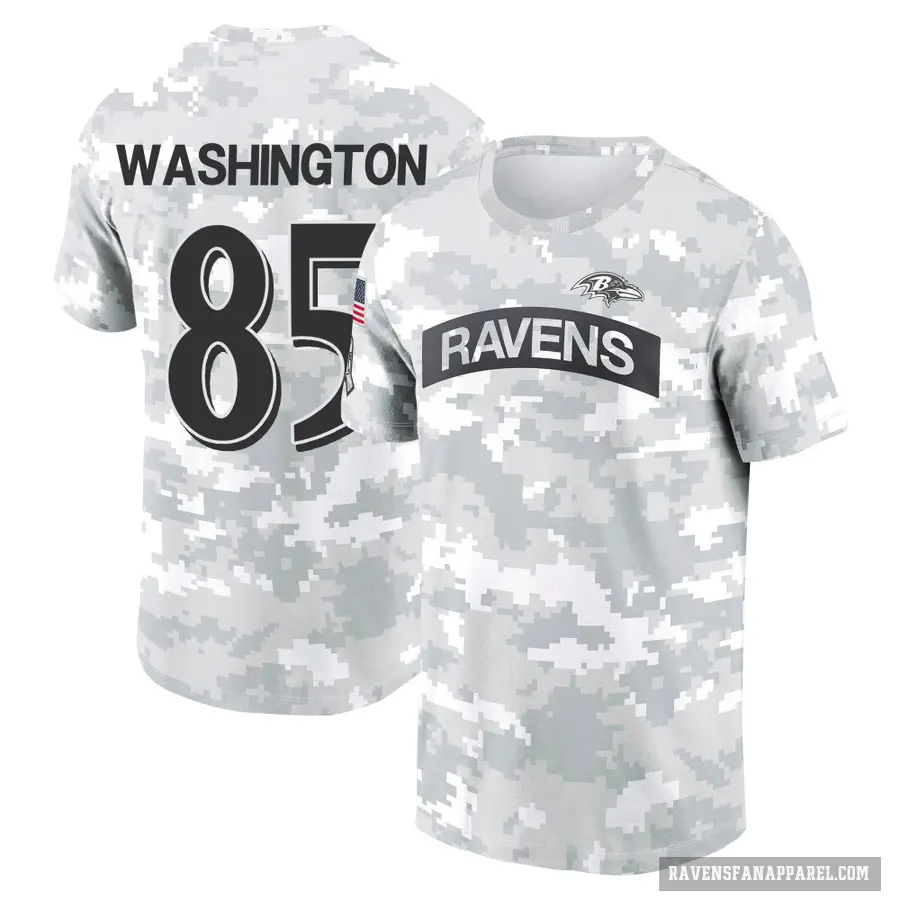 Men's ＃85 Scotty Washington Baltimore Ravens Camo Arctic 2024 Salute to Service Performance T-Shirt