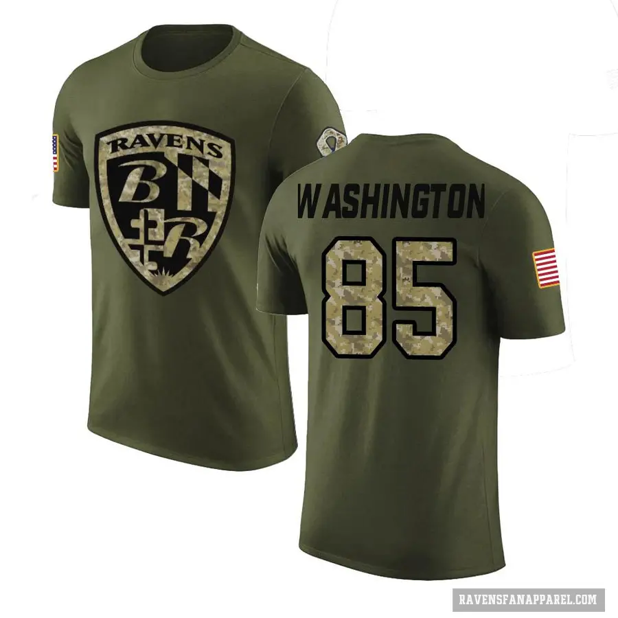 Men's ＃85 Scotty Washington Baltimore Ravens Olive Salute to Service T-Shirt