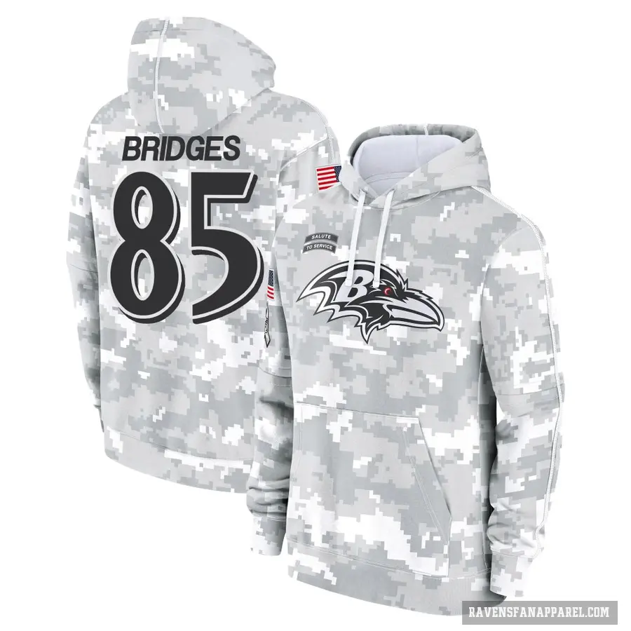 Men's ＃85 Shemar Bridges Baltimore Ravens Arctic Camo 2024 Salute to Service Club Fleece Pullover Hoodie