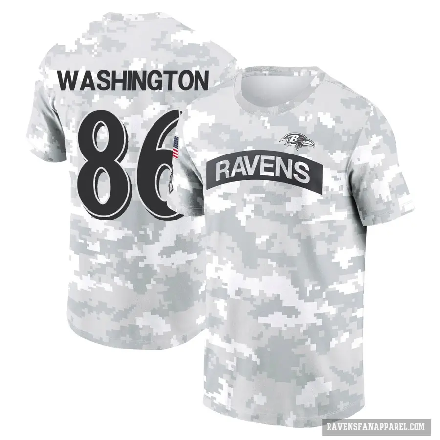 Men's ＃86 Isaiah Washington Baltimore Ravens Camo Arctic 2024 Salute to Service Performance T-Shirt