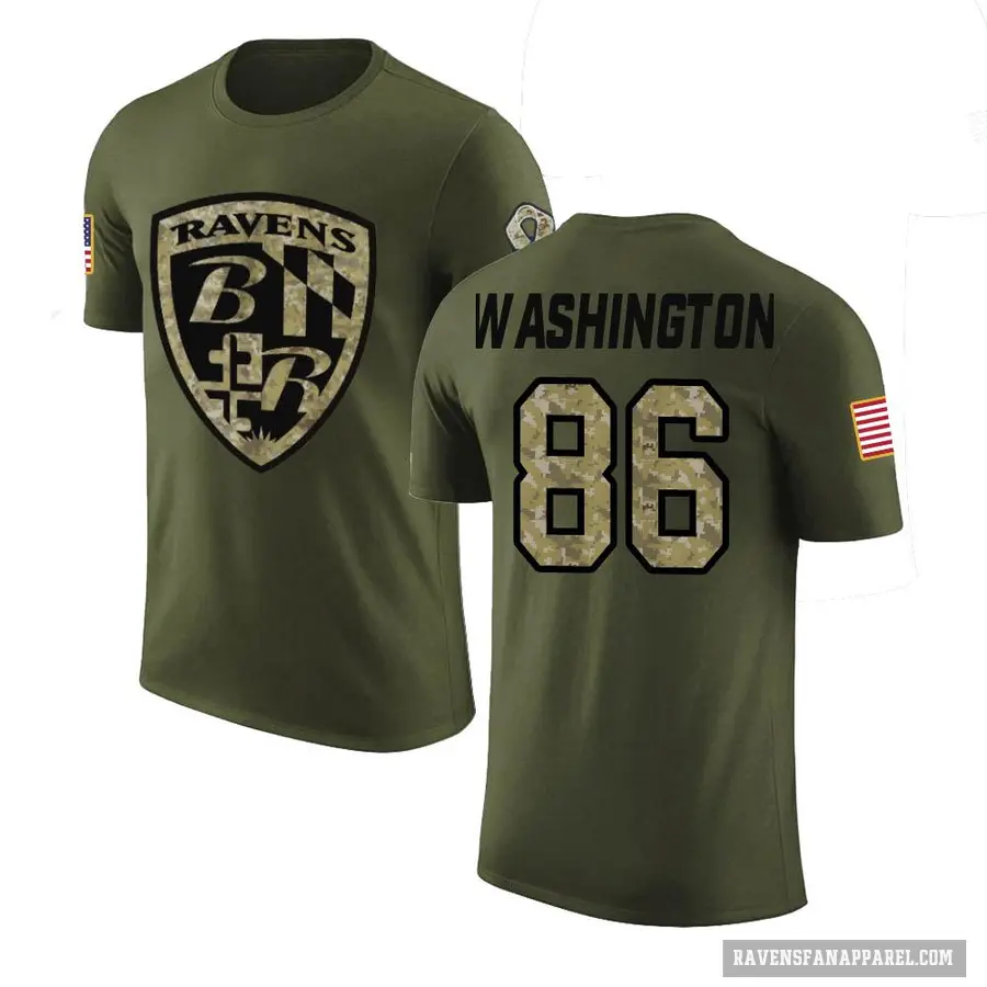 Men's ＃86 Isaiah Washington Baltimore Ravens Olive Salute to Service T-Shirt