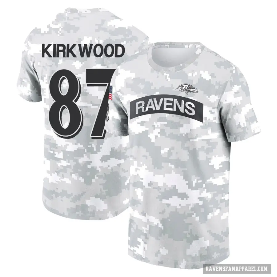 Men's ＃87 Keith Kirkwood Baltimore Ravens Camo Arctic 2024 Salute to Service Performance T-Shirt