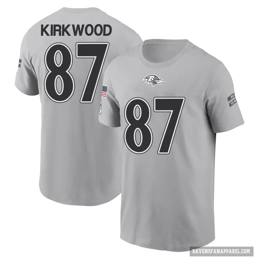 Men's ＃87 Keith Kirkwood Baltimore Ravens Gray 2024 Salute to Service T-Shirt