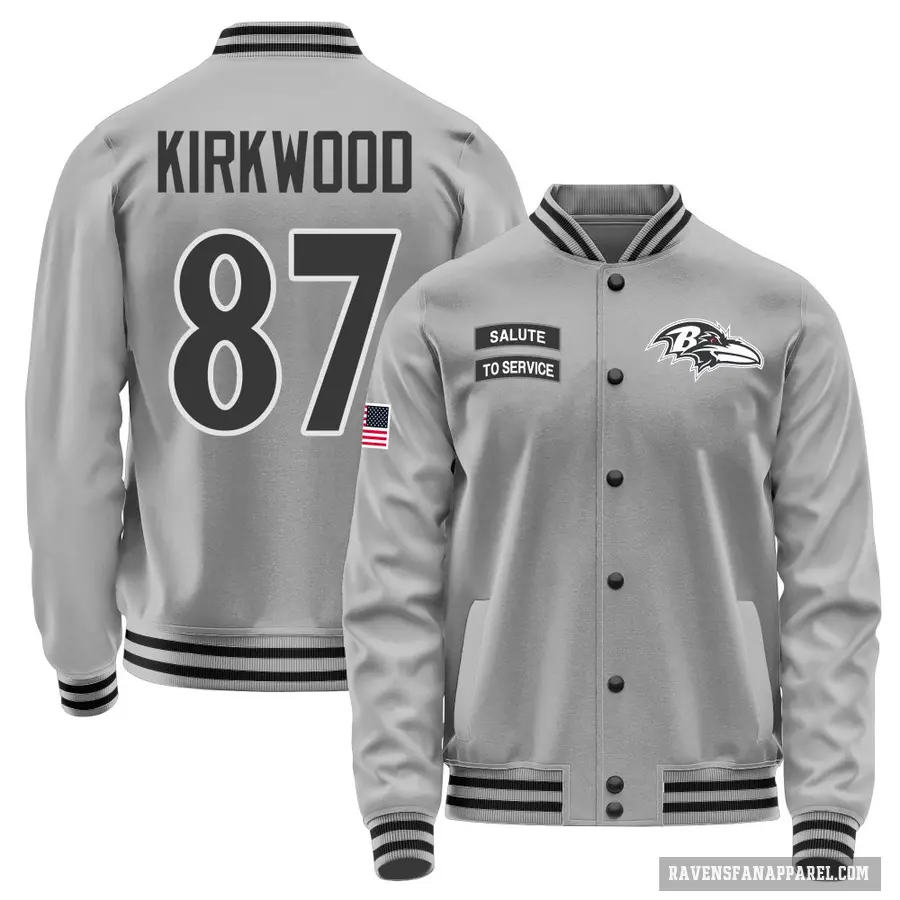 Men's ＃87 Keith Kirkwood Baltimore Ravens Gray Salute to Service Performance Jacket