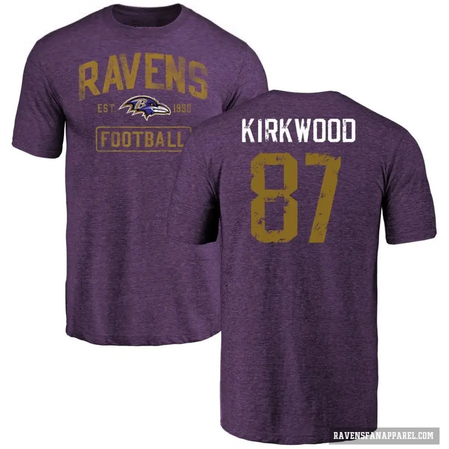 Men's ＃87 Keith Kirkwood Baltimore Ravens Purple Distressed T-Shirt