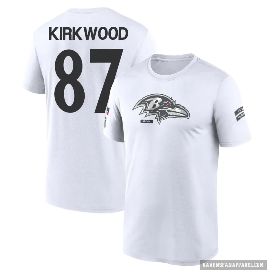 Men's ＃87 Keith Kirkwood Baltimore Ravens White 2024 Salute to Service Performance T-Shirt