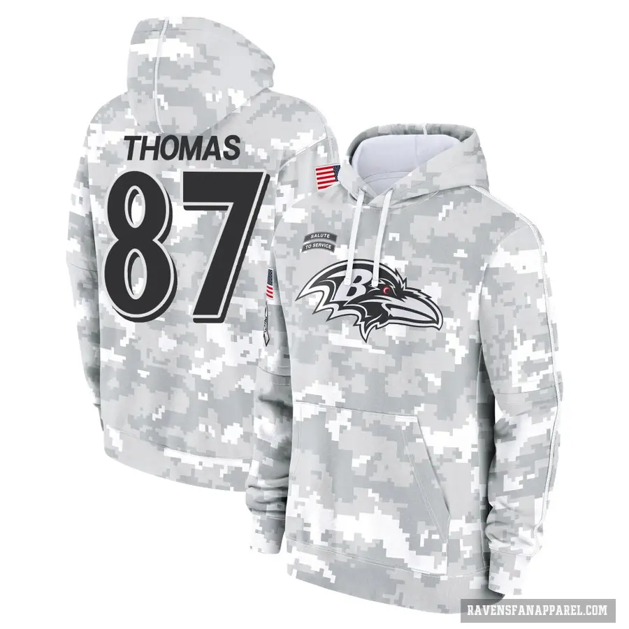 Men's ＃87 Mike Thomas Baltimore Ravens Arctic Camo 2024 Salute to Service Club Fleece Pullover Hoodie