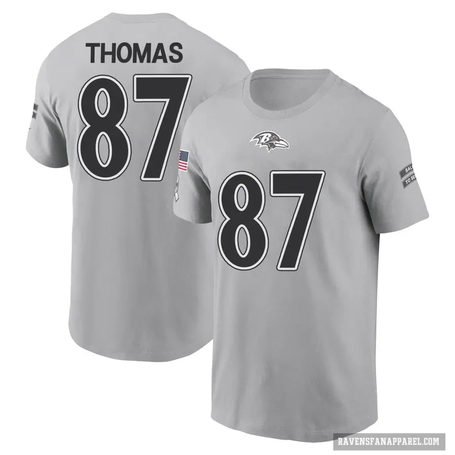 Men's ＃87 Mike Thomas Baltimore Ravens Gray 2024 Salute to Service T-Shirt