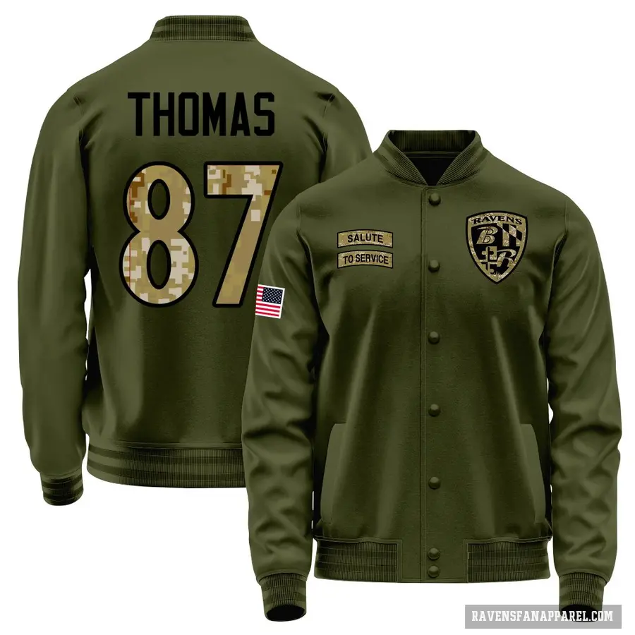 Men's ＃87 Mike Thomas Baltimore Ravens Olive Salute to Service Sideline Performance Jacket