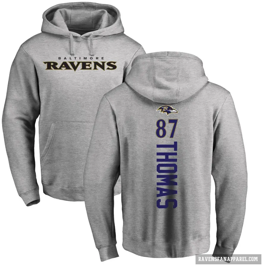 Men's ＃87 Mike Thomas Baltimore Ravens Pro Line Ash Backer Pullover Hoodie