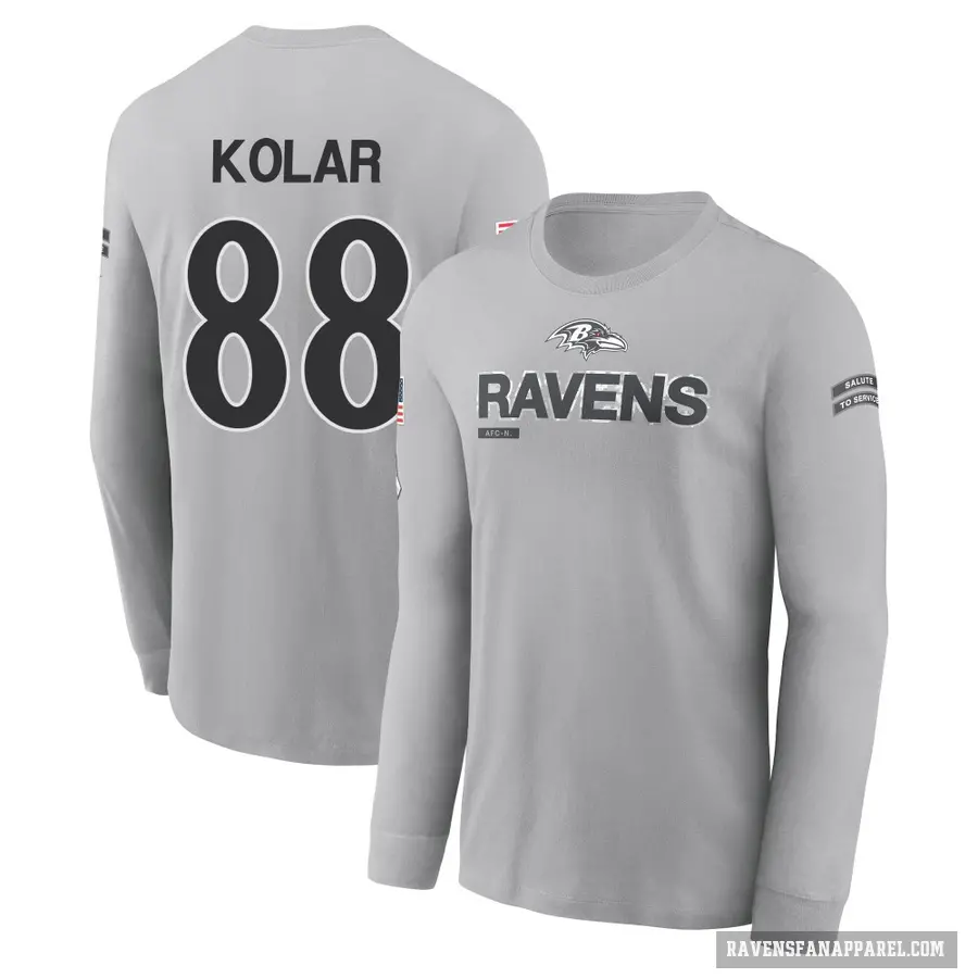 Men's ＃88 Charlie Kolar Baltimore Ravens Gray 2024 Salute to Service Long Sleeve T-Shirt