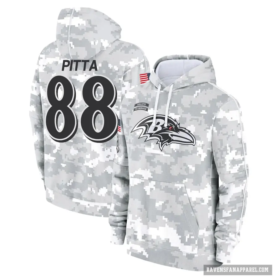 Men's ＃88 Dennis Pitta Baltimore Ravens Arctic Camo 2024 Salute to Service Club Fleece Pullover Hoodie