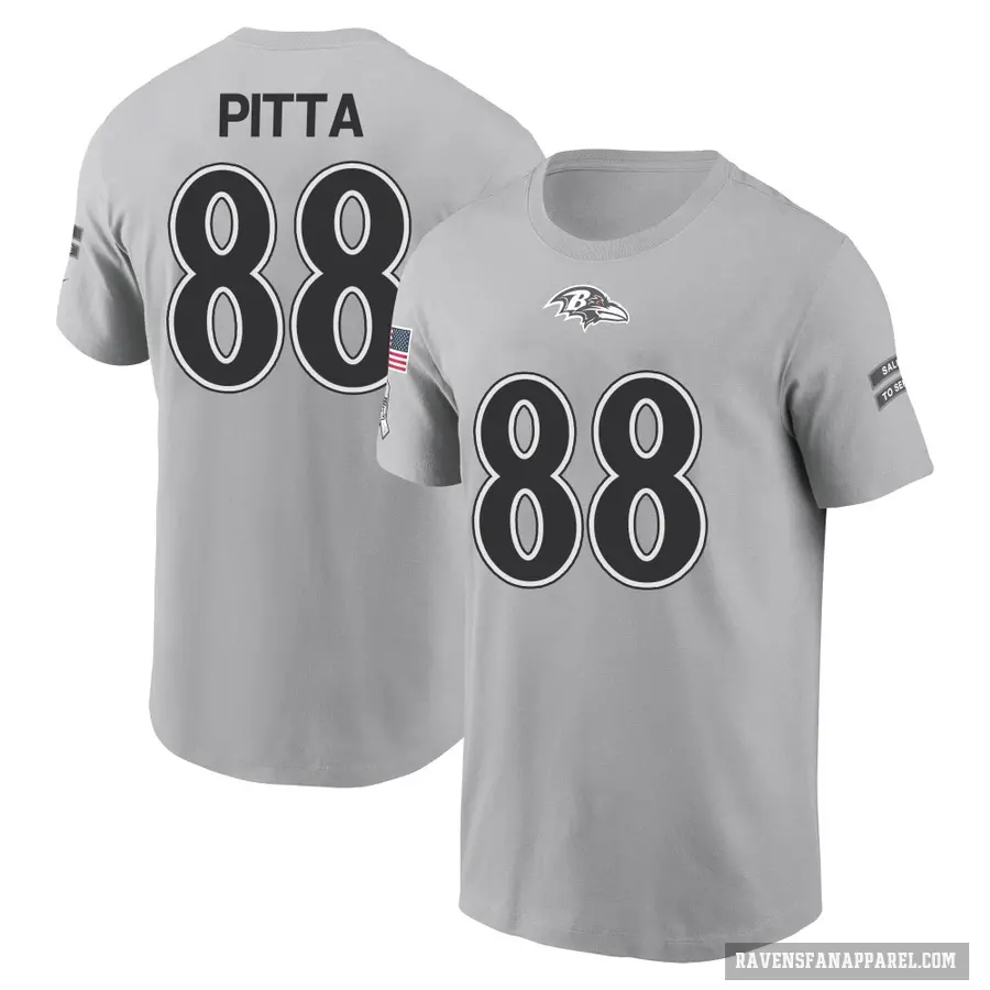 Men's ＃88 Dennis Pitta Baltimore Ravens Gray 2024 Salute to Service T-Shirt