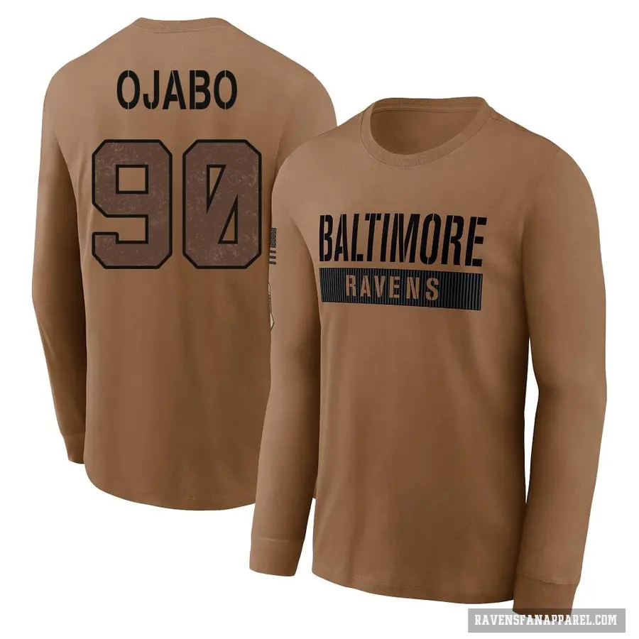 Men's ＃90 David Ojabo Baltimore Ravens Brown / 2023 Salute To Service Long Sleeve T-Shirt