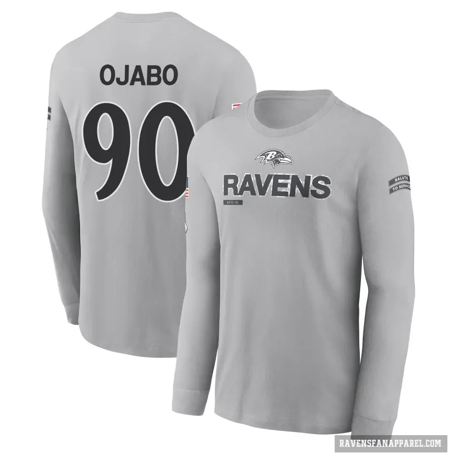 Men's ＃90 David Ojabo Baltimore Ravens Gray 2024 Salute to Service Long Sleeve T-Shirt