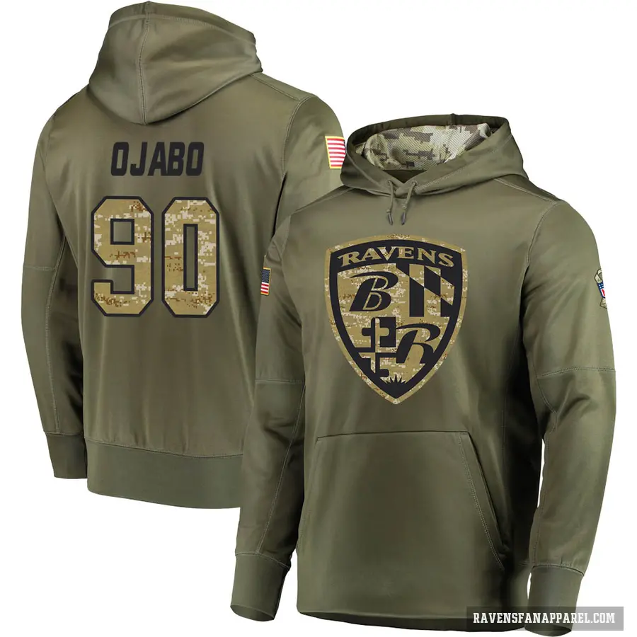 Men's ＃90 David Ojabo Baltimore Ravens Olive Salute to Service Pullover Hoodie