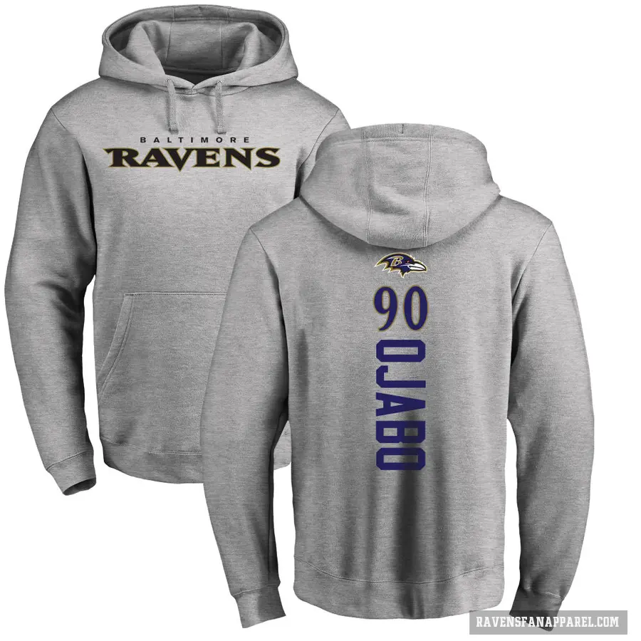 Men's ＃90 David Ojabo Baltimore Ravens Pro Line Ash Backer Pullover Hoodie