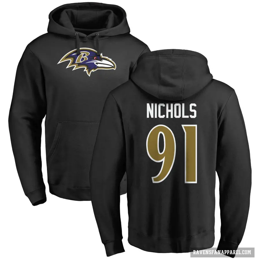 Men's ＃91 Rayshad Nichols Baltimore Ravens Black Pro Line Name & Number Logo Pullover Hoodie