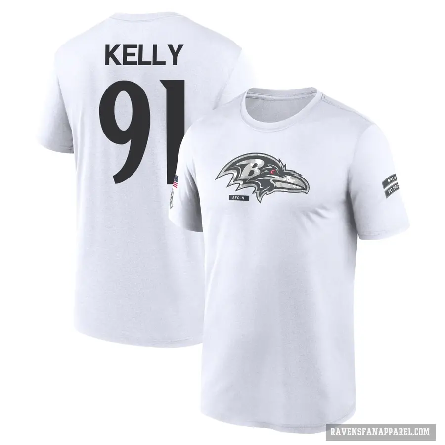 Men's ＃91 Xavier Kelly Baltimore Ravens White 2024 Salute to Service Performance T-Shirt