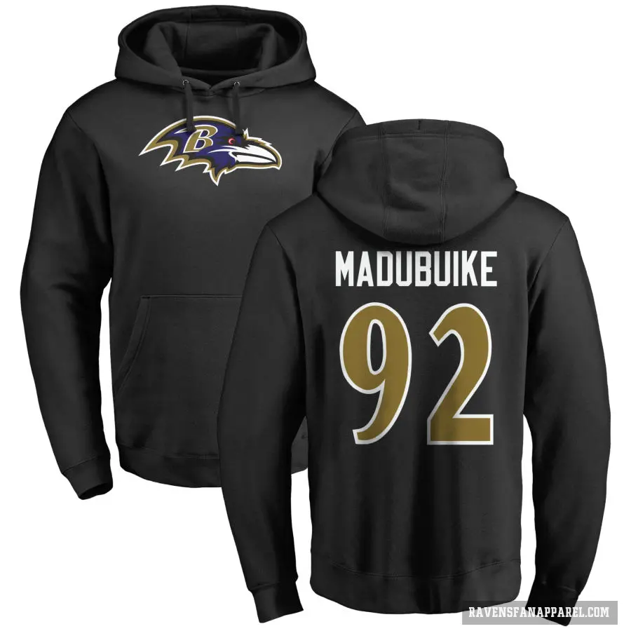 Men's ＃92 Nnamdi Madubuike Baltimore Ravens Black Pro Line Name & Number Logo Pullover Hoodie