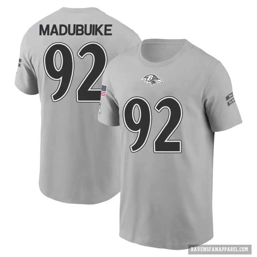 Men's ＃92 Nnamdi Madubuike Baltimore Ravens Gray 2024 Salute to Service T-Shirt