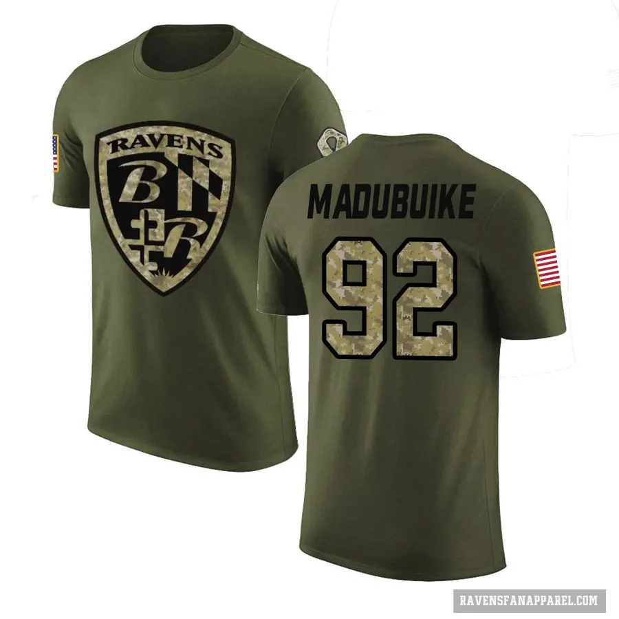 Men's ＃92 Nnamdi Madubuike Baltimore Ravens Olive Salute to Service T-Shirt