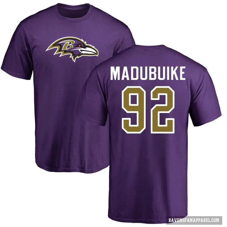 Men's ＃92 Nnamdi Madubuike Baltimore Ravens Purple Logo T-Shirt