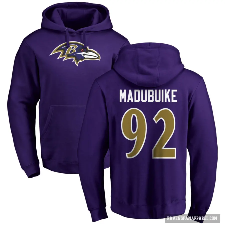 Men's ＃92 Nnamdi Madubuike Baltimore Ravens Purple Pro Line by Branded Name & Number Logo Pullover Hoodie