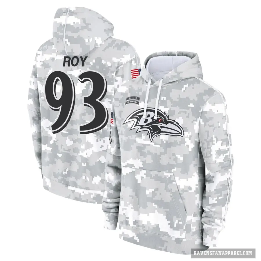 Men's ＃93 Bravvion Roy Baltimore Ravens Arctic Camo 2024 Salute to Service Club Fleece Pullover Hoodie