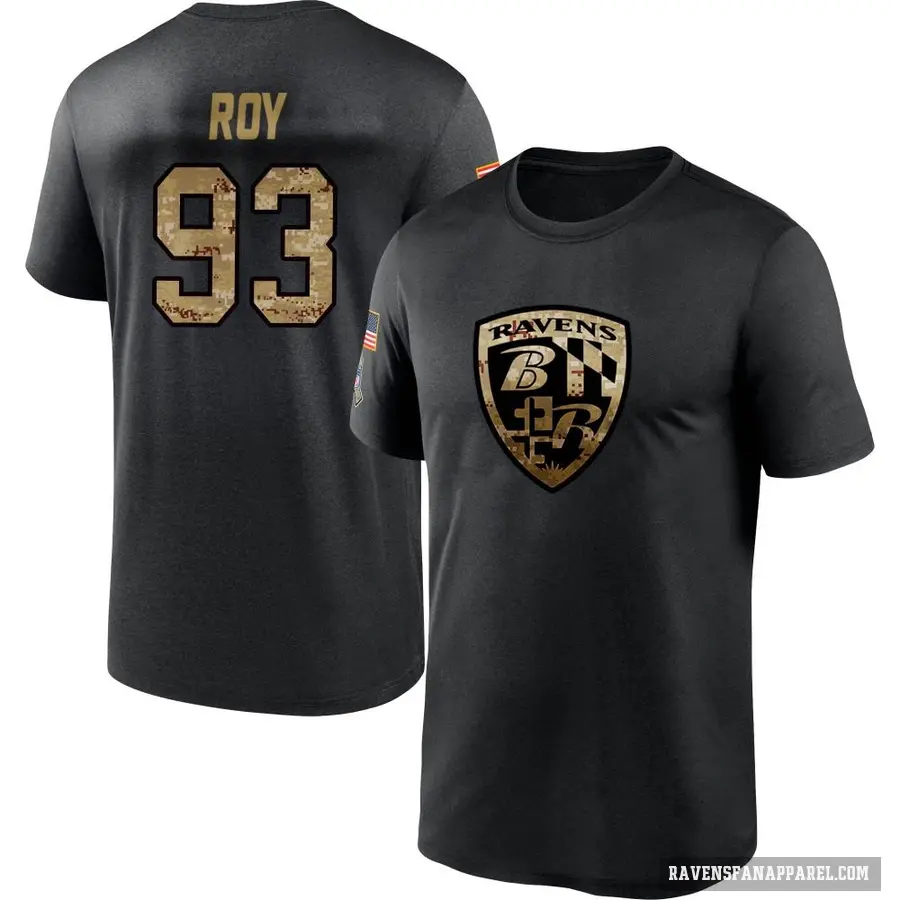 Men's ＃93 Bravvion Roy Baltimore Ravens Black 2020 Salute To Service Performance T-Shirt