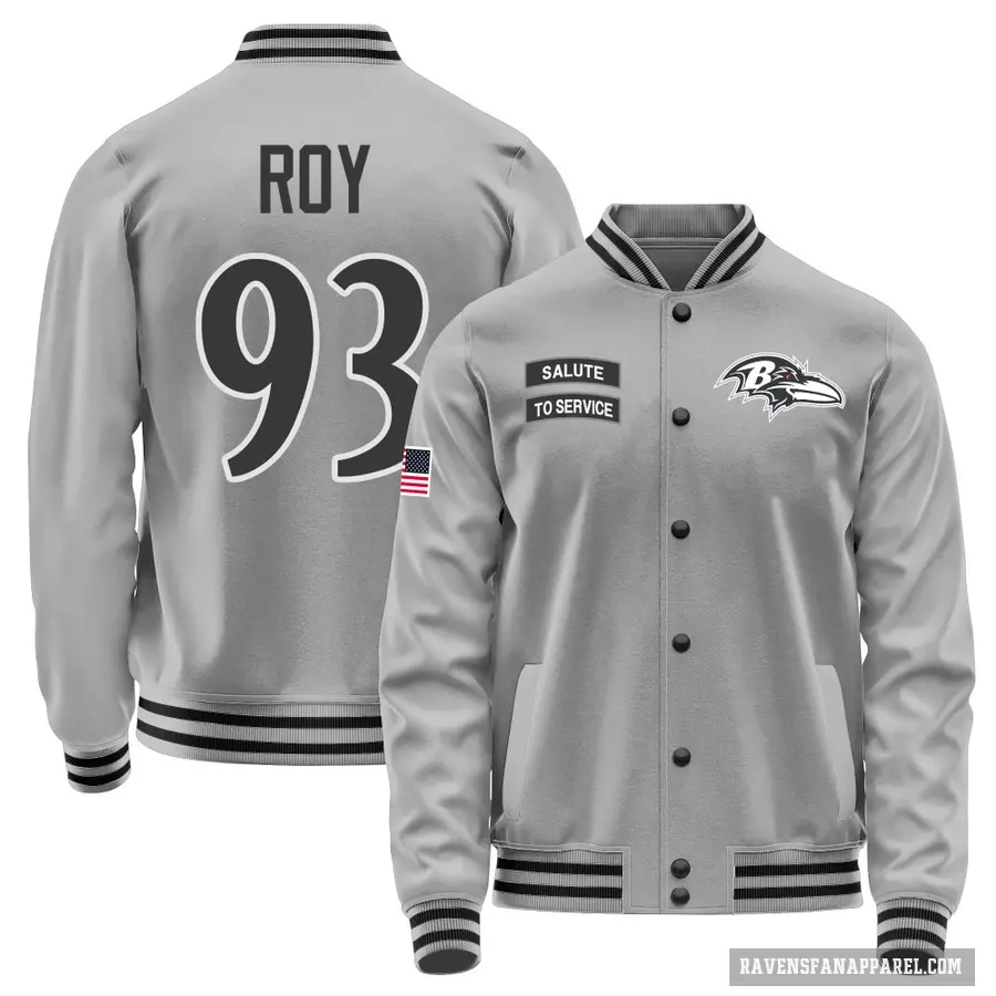 Men's ＃93 Bravvion Roy Baltimore Ravens Gray Salute to Service Performance Jacket