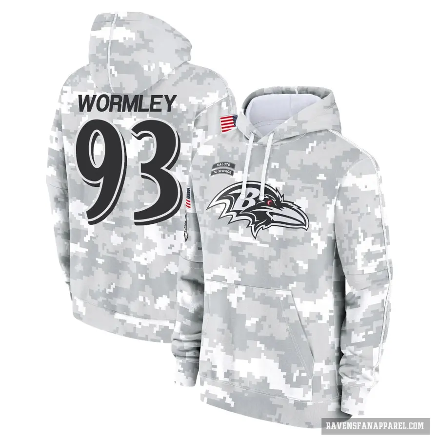 Men's ＃93 Chris Wormley Baltimore Ravens Arctic Camo 2024 Salute to Service Club Fleece Pullover Hoodie