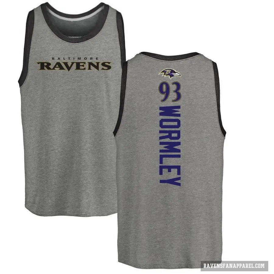 Men's ＃93 Chris Wormley Baltimore Ravens Ash Backer Tank Top